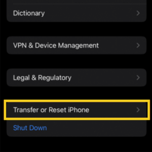 Scroll down and select Reset or Transfer or Reset iPhone (depending on your iOS version)