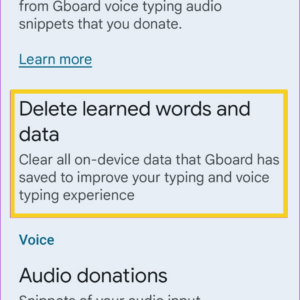 Select Delete learned words and data